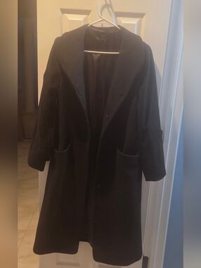 Quince Black Long Trench Coat with Patch Pockets